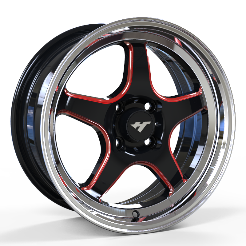 15X7.0 inch black / red / mirror lip wheel rim